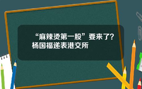 “麻辣烫第一股”要来了？杨国福递表港交所