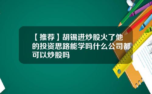 【推荐】胡锡进炒股火了他的投资思路能学吗什么公司都可以炒股吗