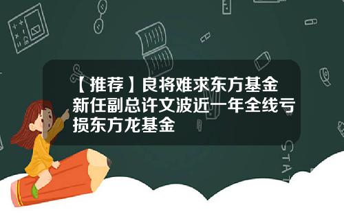 【推荐】良将难求东方基金新任副总许文波近一年全线亏损东方龙基金