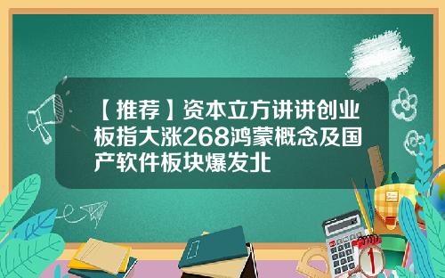 【推荐】资本立方讲讲创业板指大涨268鸿蒙概念及国产软件板块爆发北