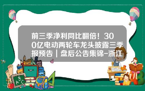 前三季净利同比翻倍！300亿电动两轮车龙头披露三季报预告｜盘后公告集锦-浙江瑞海医药有限公司