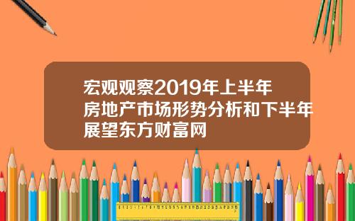 宏观观察2019年上半年房地产市场形势分析和下半年展望东方财富网