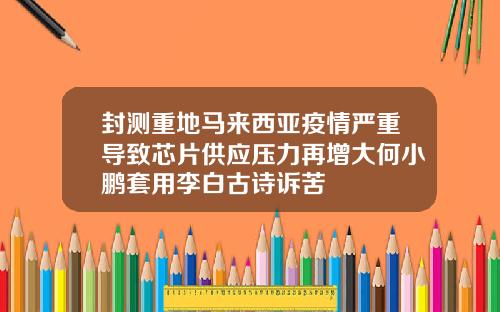封测重地马来西亚疫情严重导致芯片供应压力再增大何小鹏套用李白古诗诉苦