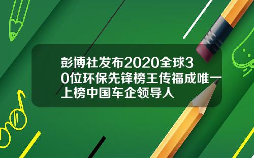 彭博社发布2020全球30位环保先锋榜王传福成唯一上榜中国车企领导人