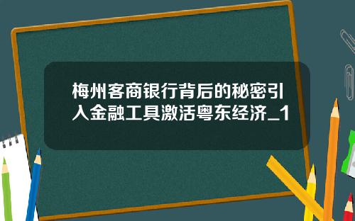 梅州客商银行背后的秘密引入金融工具激活粤东经济_1