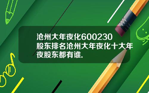 沧州大年夜化600230股东排名沧州大年夜化十大年夜股东都有谁.