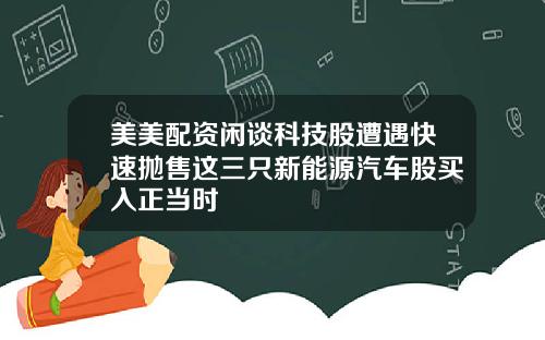 美美配资闲谈科技股遭遇快速抛售这三只新能源汽车股买入正当时