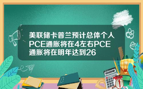 美联储卡普兰预计总体个人PCE通胀将在4左右PCE通胀将在明年达到26