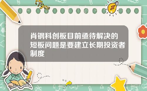 肖钢科创板目前亟待解决的短板问题是要建立长期投资者制度