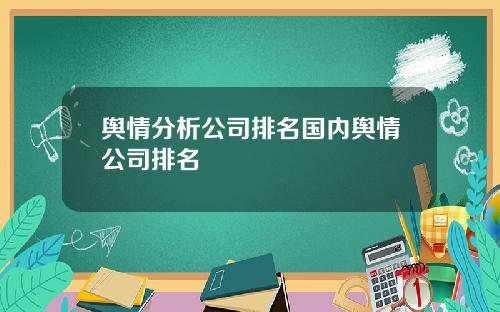 舆情分析公司排名国内舆情公司排名