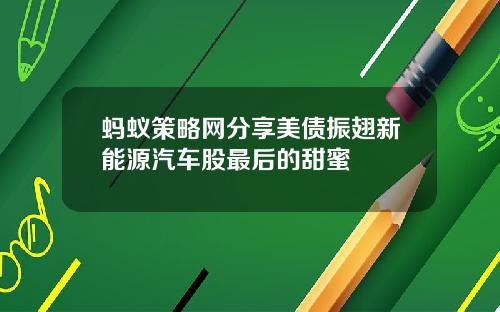 蚂蚁策略网分享美债振翅新能源汽车股最后的甜蜜