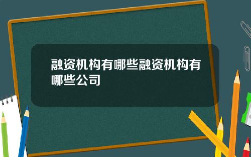 融资机构有哪些融资机构有哪些公司