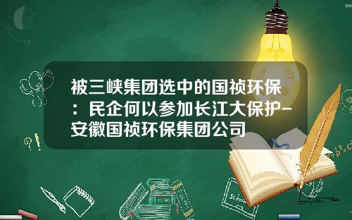 被三峡集团选中的国祯环保：民企何以参加长江大保护-安徽国祯环保集团公司