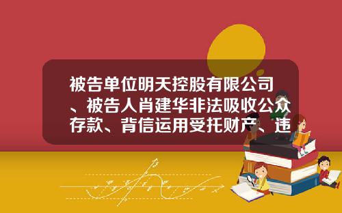 被告单位明天控股有限公司、被告人肖建华非法吸收公众存款、背信运用受托财产、违法运用资金单位行贿案宣判-肖建华个人资产有多少