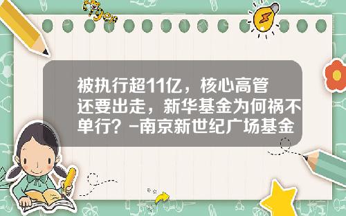 被执行超11亿，核心高管还要出走，新华基金为何祸不单行？-南京新世纪广场基金公司