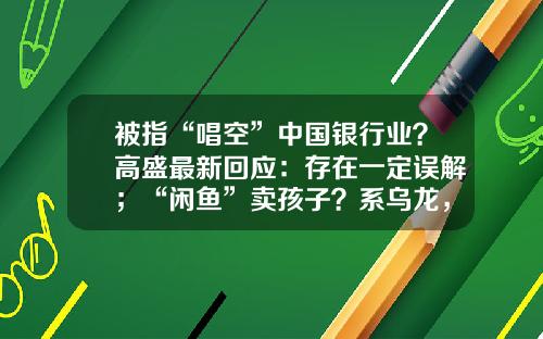 被指“唱空”中国银行业？高盛最新回应：存在一定误解；“闲鱼”卖孩子？系乌龙，平台已报警丨大公司动态-上海？B非有限公司