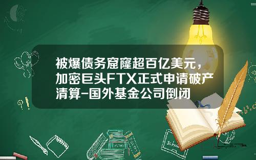 被爆债务窟窿超百亿美元，加密巨头FTX正式申请破产清算-国外基金公司倒闭