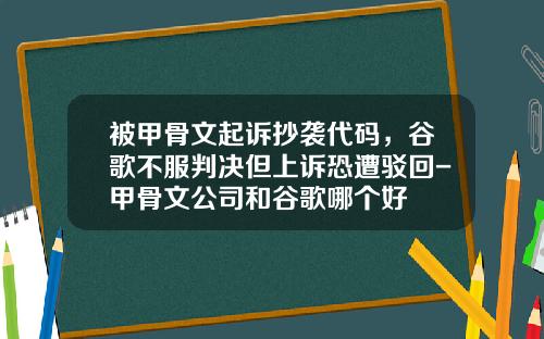 被甲骨文起诉抄袭代码，谷歌不服判决但上诉恐遭驳回-甲骨文公司和谷歌哪个好