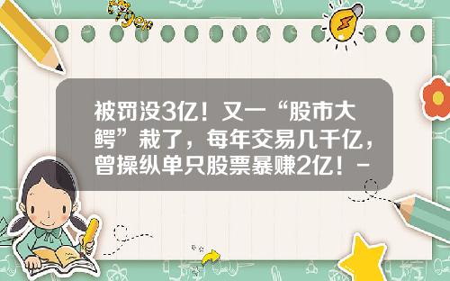 被罚没3亿！又一“股市大鳄”栽了，每年交易几千亿，曾操纵单只股票暴赚2亿！-中国抄股的明星有多少