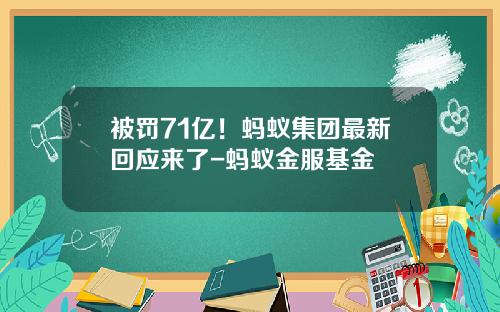 被罚71亿！蚂蚁集团最新回应来了-蚂蚁金服基金
