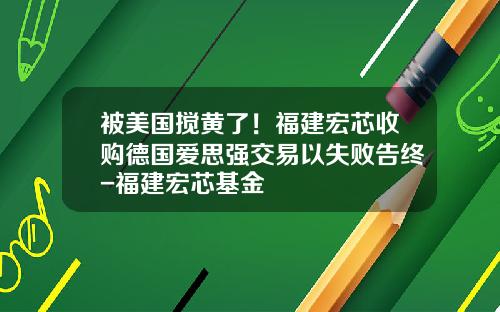 被美国搅黄了！福建宏芯收购德国爱思强交易以失败告终-福建宏芯基金