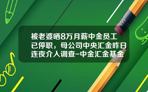 被老婆晒8万月薪中金员工已停职，母公司中央汇金昨日连夜介入调查-中金汇金基金