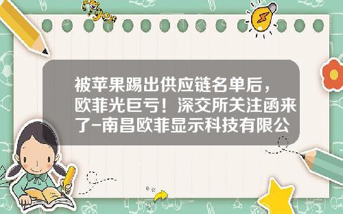 被苹果踢出供应链名单后，欧菲光巨亏！深交所关注函来了-南昌欧菲显示科技有限公司
