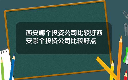 西安哪个投资公司比较好西安哪个投资公司比较好点