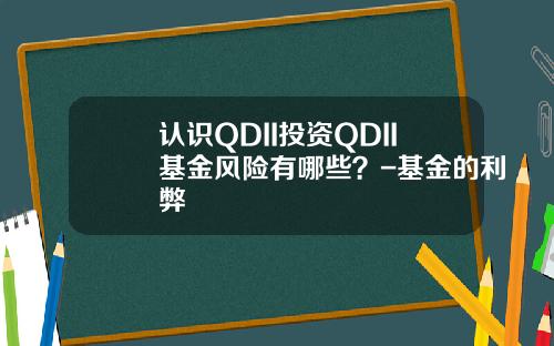 认识QDII投资QDII基金风险有哪些？-基金的利弊