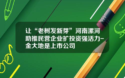 让“老树发新芽”河南漯河助推民营企业扩投资强活力-金大地是上市公司