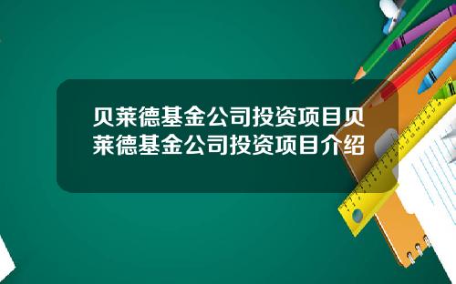 贝莱德基金公司投资项目贝莱德基金公司投资项目介绍