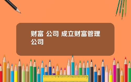 财富 公司 成立财富管理公司