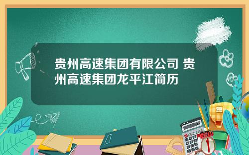 贵州高速集团有限公司 贵州高速集团龙平江简历