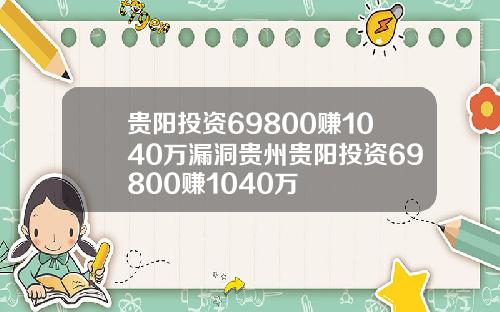 贵阳投资69800赚1040万漏洞贵州贵阳投资69800赚1040万