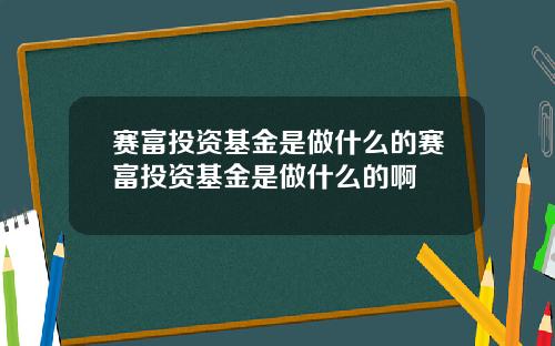 赛富投资基金是做什么的赛富投资基金是做什么的啊