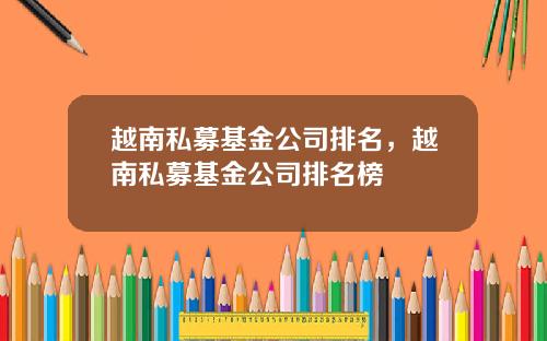 越南私募基金公司排名，越南私募基金公司排名榜