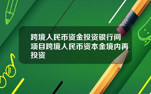 跨境人民币资金投资银行间项目跨境人民币资本金境内再投资