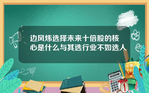 边风炜选择未来十倍股的核心是什么与其选行业不如选人
