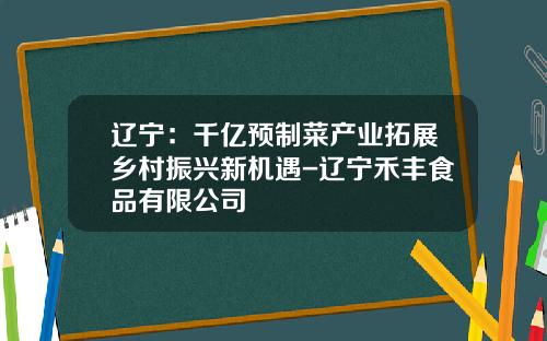 辽宁：千亿预制菜产业拓展乡村振兴新机遇-辽宁禾丰食品有限公司