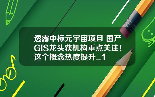 透露中标元宇宙项目 国产GIS龙头获机构重点关注!这个概念热度提升_1