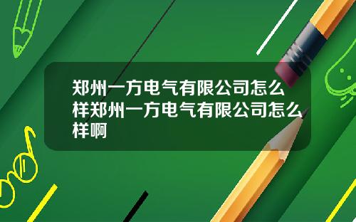 郑州一方电气有限公司怎么样郑州一方电气有限公司怎么样啊