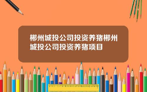 郴州城投公司投资养猪郴州城投公司投资养猪项目