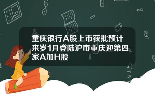 重庆银行A股上市获批预计来岁1月登陆沪市重庆迎第四家A加H股