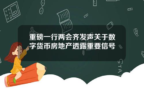 重磅一行两会齐发声关于数字货币房地产透露重要信号