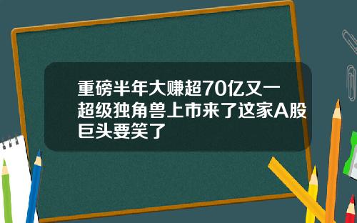 重磅半年大赚超70亿又一超级独角兽上市来了这家A股巨头要笑了