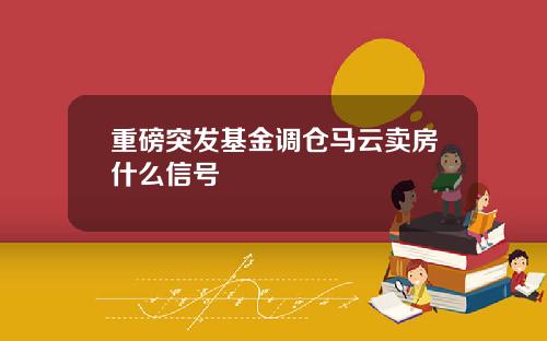 重磅突发基金调仓马云卖房什么信号
