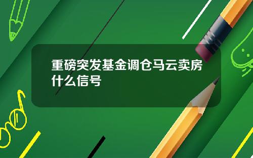 重磅突发基金调仓马云卖房什么信号
