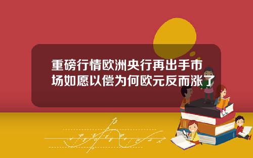 重磅行情欧洲央行再出手市场如愿以偿为何欧元反而涨了