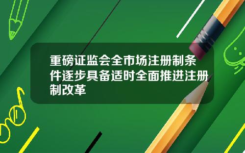 重磅证监会全市场注册制条件逐步具备适时全面推进注册制改革