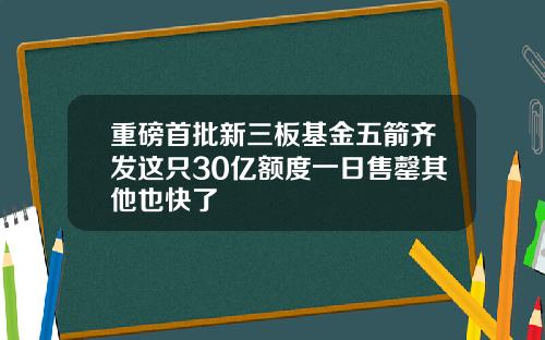 重磅首批新三板基金五箭齐发这只30亿额度一日售罄其他也快了